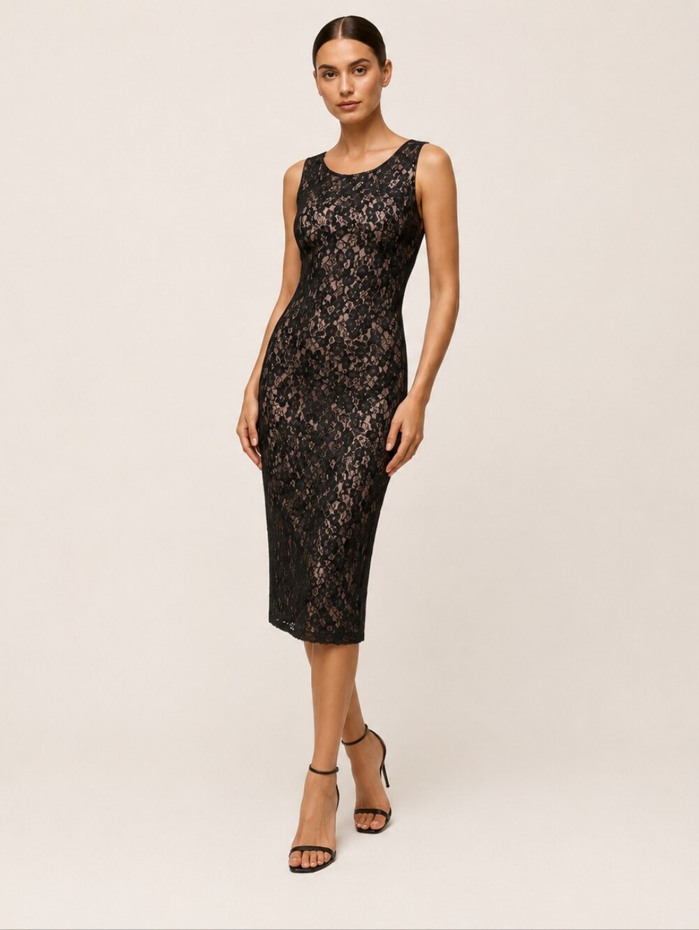 Rimini By Shaw Black Lace Dress Pink Beaded Bodycon Retro Pin Up Cocktail Size 8